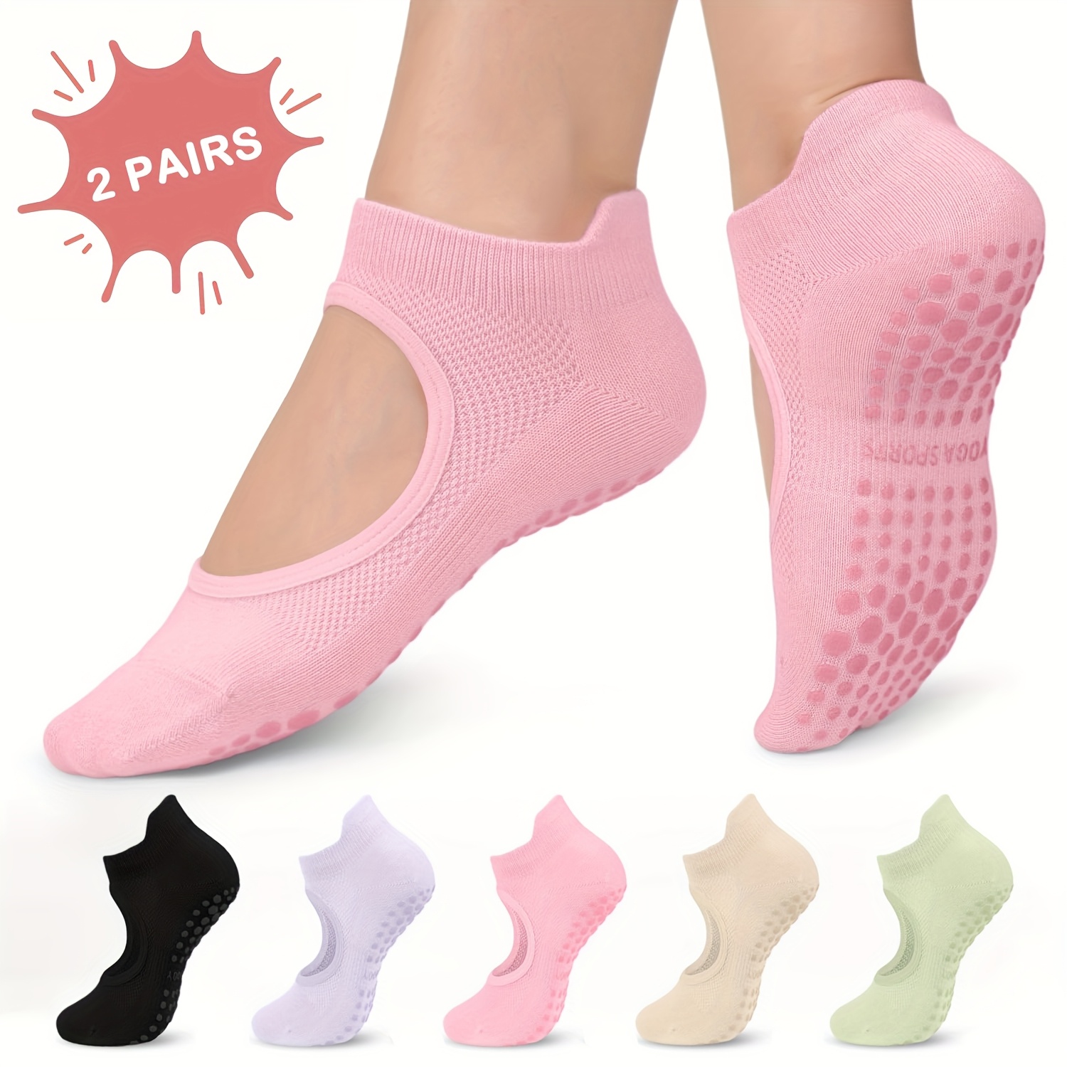 Pilates Yoga Barre - 2 Pairs Non-Slip Pilates Socks for