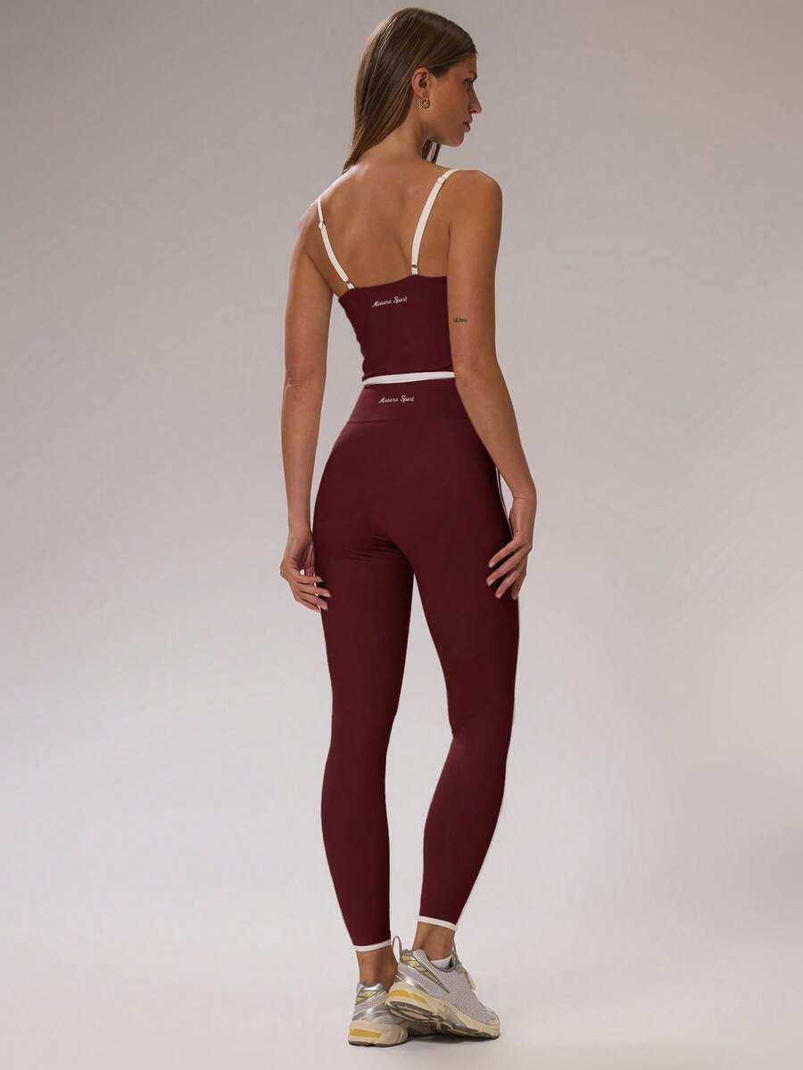 Pilates Yoga Legging - Contrast Piping Fitted Crop Top And