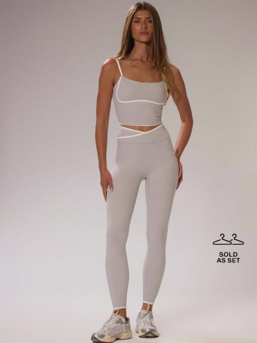 Contrast Piping Fitted Crop To - Pilates Yoga Legging review and price
